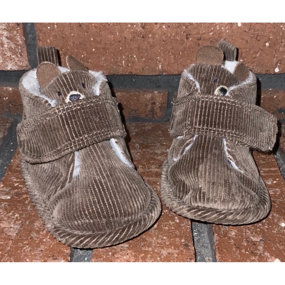 Lullaby Lane Baby Bear Booties Brown Corduroy Faux Shearling Slippers Size 3